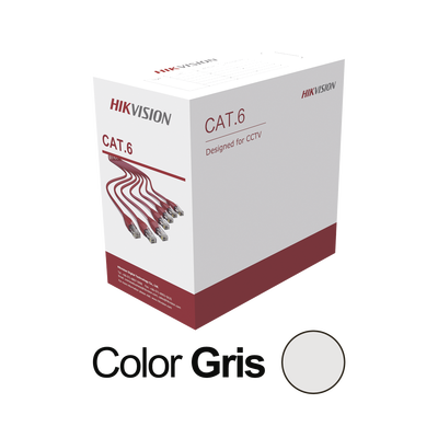 HIKVISION - Bobina de cable UTP 305 mts / Cat6 (23 AWG) / Color Gris / PVC (CM) / Uso en Interior / 100% Cobre / Aplicaciones de CCTV y Redes de Datos