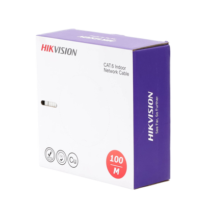 HIKVISION - Bobina de Cable UTP 100 Mts / Cat 6 (23 AWG) / Color Blanco / PVC (CM) / Uso en Interior / 100% Cobre / Aplicaciones de CCTV y Redes de Datos