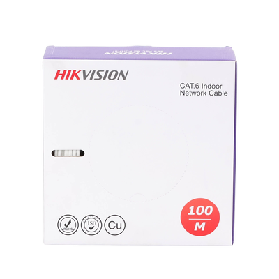 HIKVISION - Bobina de Cable UTP 100 Mts / Cat 6 (23 AWG) / Color Blanco / PVC (CM) / Uso en Interior / 100% Cobre / Aplicaciones de CCTV y Redes de Datos