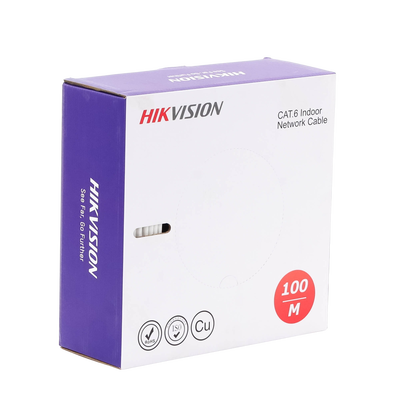 HIKVISION - Bobina de Cable UTP 100 Mts / Cat 6 (23 AWG) / Color Blanco / PVC (CM) / Uso en Interior / 100% Cobre / Aplicaciones de CCTV y Redes de Datos
