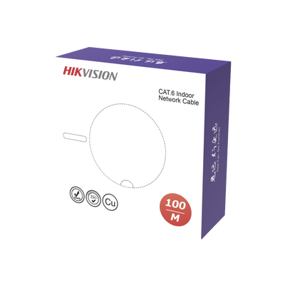 HIKVISION - Bobina de Cable UTP 100 Mts / Cat 6 (23 AWG) / Color Blanco / PVC (CM) / Uso en Interior / 100% Cobre / Aplicaciones de CCTV y Redes de Datos