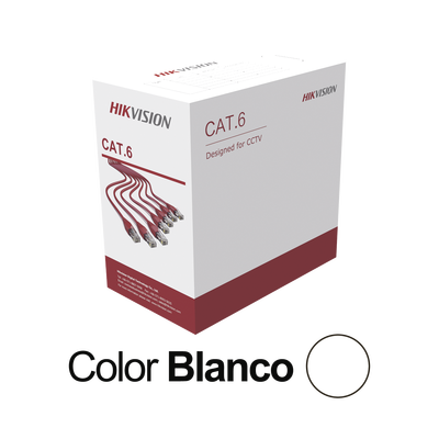 HIKVISION - Bobina de Cable UTP 305 Metros (1000 Pies) / Cat 6 (24 AWG) / Color Blanco / PVC (CM) / Uso en Interior / CCA (Cobre con Aluminio) / Aplicaciones de CCTV y Redes de Datos