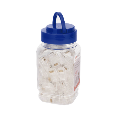 HIKVISION - Bote con 100 Piezas de Plug Modular RJ45 / Cat 5e / Chapado en Oro a 30 Micras / Sin Blindaje / Fácil Instalación / Uso Interior / Soporta Norma TIA-568B / Cumple con RoHS 2.0