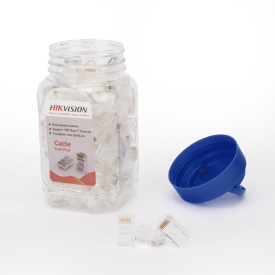 HIKVISION - Bote con 100 Piezas de Plug Modular RJ45 / Cat 5e / Chapado en Oro a 30 Micras / Sin Blindaje / Fácil Instalación / Uso Interior / Soporta Norma TIA-568B / Cumple con RoHS 2.0