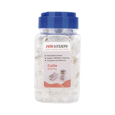 HIKVISION - Bote con 100 Piezas de Plug Modular RJ45 / Cat 5e / Chapado en Oro a 30 Micras / Sin Blindaje / Fácil Instalación / Uso Interior / Soporta Norma TIA-568B / Cumple con RoHS 2.0