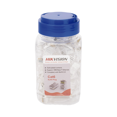 HIKVISION - Bote con 100 Piezas de Plug Modular RJ45 / Cat 6 / Chapado en Oro a 30 Micras / Sin Blindaje / Fácil Instalación / Uso Interior / Soporta Norma TIA-568B / Cumple con RoHS 2.0