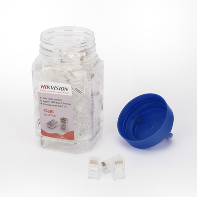 HIKVISION - Bote con 100 Piezas de Plug Modular RJ45 / Cat 6 / Chapado en Oro a 30 Micras / Sin Blindaje / Fácil Instalación / Uso Interior / Soporta Norma TIA-568B / Cumple con RoHS 2.0