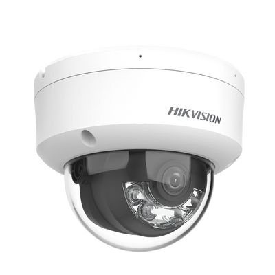 HIKVISION - [Dual Light] Domo IP 8 Megapixel (4K) / Lente 2.8 mm / 30 mts IR + 30 mts Luz Blanca / Micrófono Integrado / IK08 / ACUSENSE Lite / Exterior IP67 / H.265 / PoE / ONVIF