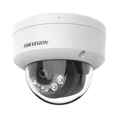 HIKVISION - [Dual Light] Domo IP 8 Megapixel (4K) / Lente 2.8 mm / 30 mts IR + 30 mts Luz Blanca / Micrófono Integrado / Antivandálico IK08 / ACUSENSE Lite / Exterior IP67 / H.265 / PoE / Micro SD