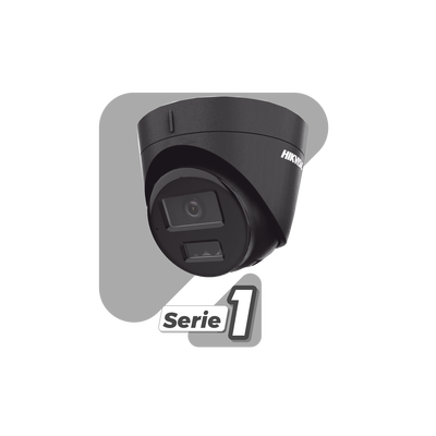 HIKVISION - [Dual Light] Turret IP 4 Megapixel / Color Negro /  Lente 2.8 mm / 30 mts IR + 30 mts Luz Blanca / Micrófono Integrado / ACUSENSE Lite / Exterior IP67 / H.265 / PoE / ONVIF / Micro SD