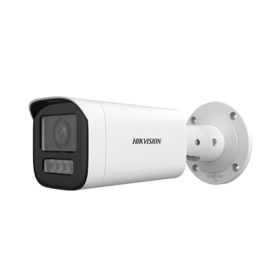 HIKVISION - Bala IP 4 Megapíxel / Lente Motorizado 2.8 a 12 mm / Dual Light (50 mts IR + 50 mts Luz Blanca) / ACUSENSE Lite / Microfono Integrado / Exterior IP67 / WDR 120 dB / PoE  / Micro SD / Alarmas I/O