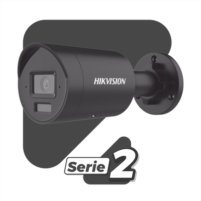 HIKVISION - [Dual Light + 2 Micrófonos Integrados] Bala IP 4 Megapixel / Color Negro / Lente 2.8 mm / 40 mts Luz Blanca + 40 mts IR / ACUSENSE / Exterior IP67 / WDR 120 dB / PoE / ONVIF / Micro SD / Metal / ACUSEEK
