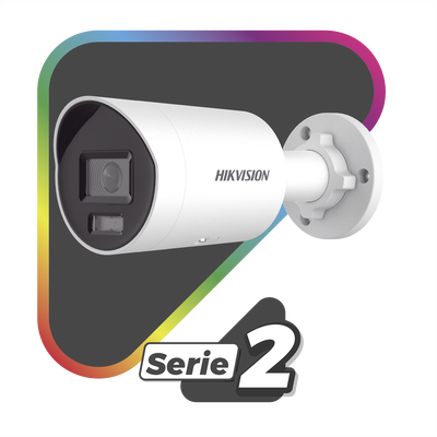 HIKVISION - [Dual Light + ColorVu] Bala IP 4 Megapixel / Lente 2.8 mm / 40 mts IR + 40 mts Luz Blanca /  Microfono Integrado / Exterior IP67 /   WDR 130 dB / ACUSENSE / Captura Facial /  PoE / ACUSEARCH