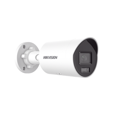 HIKVISION - [Dual Light + ColorVu] Bala IP 8 Megapixel (4K) / Lente 2.8 mm / 40 mts IR + 40 mts Luz Blanca /  Microfono Integrado / Exterior IP67 /   WDR 130 dB / ACUSENSE (Filtro de Falsas Alarmas) / Captura Facial / PoE / Metal / ACUSEARCH