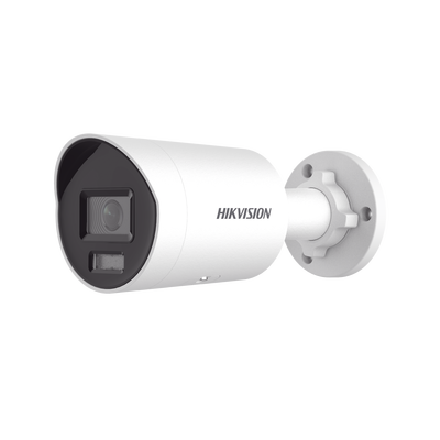 HIKVISION - [Dual Light + ColorVu] Bala IP 8 Megapixel (4K) / Lente 2.8 mm / 40 mts IR + 40 mts Luz Blanca /  Microfono Integrado / Exterior IP67 /   WDR 130 dB / ACUSENSE (Filtro de Falsas Alarmas) / Captura Facial / PoE / Metal / ACUSEARCH