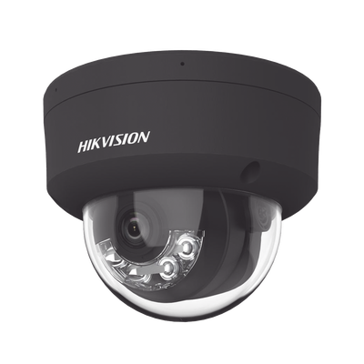 HIKVISION - Domo IP 4 Megapixel / Color Negro / Lente 2.8 mm / Dual Light (30 mts Luz Blanca + 30 mts IR) / 2 Micrófonos Integrados / ACUSENSE / Exterior IP67 / IK10 / WDR 120 dB / PoE / ONVIF / Micro SD / Metal / ACUSEEK