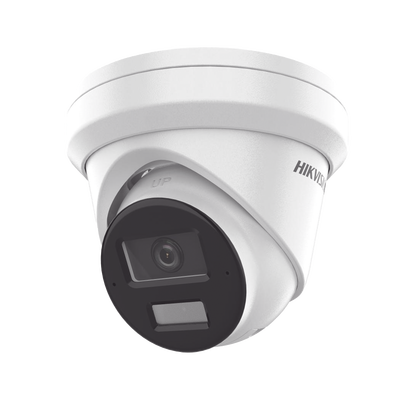 HIKVISION - [Dual Light + 2 Micrófonos Integrados] Turret IP 4 Megapixel / Lente 2.8 mm / 30 mts Luz Blanca + 30 mts IR / ACUSENSE / Exterior IP67 / WDR 120 dB / PoE / ONVIF / Micro SD/SDHC/SDXC / Metal / ACUSEARCH