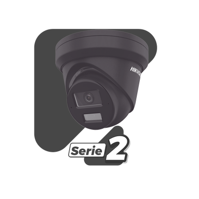 HIKVISION - [Dual Light + 2 Micrófonos de Doble Matriz] Turret IP 4 Megapixel / Color Negro / Lente 2.8 mm / 30 mts Luz Blanca + 30 mts IR / ACUSENSE / Exterior IP67 / WDR 120 dB / PoE / ONVIF / Micro SD / Metal / ACUSEEK