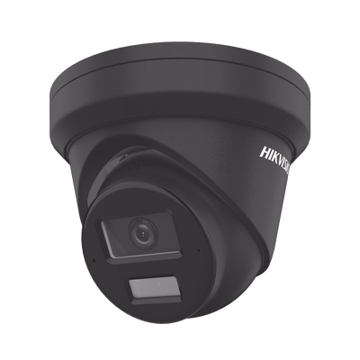 HIKVISION - [Dual Light + 2 Micrófonos de Doble Matriz] Turret IP 4 Megapixel / Color Negro / Lente 2.8 mm / 30 mts Luz Blanca + 30 mts IR / ACUSENSE / Exterior IP67 / WDR 120 dB / PoE / ONVIF / Micro SD / Metal / ACUSEEK