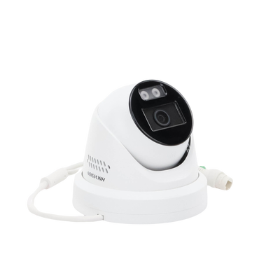 HIKVISION - [Dual Light + ColorVu] Turret IP 4 Megapixel / Lente 2.8 mm / 30 mts IR + 30 mts Luz Blanca / Exterior IP67 / Luz Intermitente y Alerta de Audio / Micrófono Integrado / Videoanaliticos (Filtro de Falsas Alarmas) / WDR 130 dB / Captura Facial