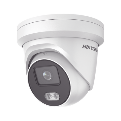 HIKVISION - Turret IP 4 Megapixel / Imagen a Color 24/7 / Lente 4 mm / Luz Blanca 30 mts / WDR 130 dB / Exterior IP67 / Micrófono Integrado / Captura Facial / Videoanaliticos (Filtro de Falsas Alarmas) / Metal / MicroSD