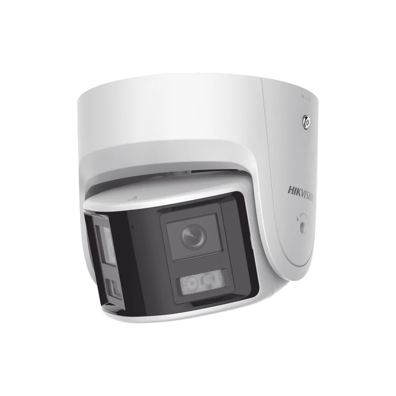 HIKVISION - [ PROTECCIÓN ACTIVA ] Turret IP Panorámica 8 Megapíxel / Color Negro / 2 Lentes 4 mm (180°) / Imagen a Color 24/7 (ColorVu) / PoE / WDR 130° / IP67 / ACUSENSE / Luz Estroboscópica y Alarma Audible / 30 mts Luz Blanca /