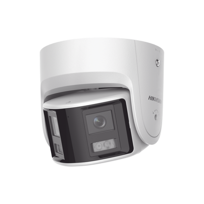 HIKVISION - [FlexVu] [PROTECCIÓN ACTIVA] Turret IP Panorámica 4 Megapíxel / 2 Lentes 2.8 mm (180°) / Imagen a Color 24/7 (ColorVu) / PoE / WDR 130° / IP67 / ACUSENSE / Luz Estroboscópica y Alarma Audible / 30 mts Luz Blanca / Mic