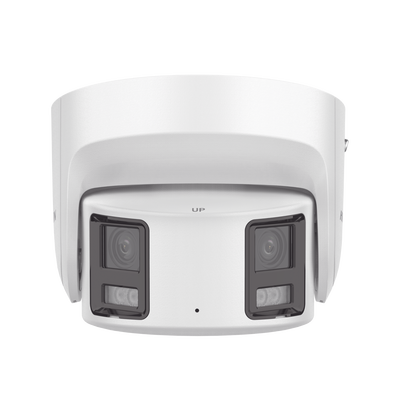 HIKVISION - [PROTECCIÓN ACTIVA] Turret IP Panorámica 8 Megapíxel / 2 Lentes 4 mm (180°) / Imagen a Color 24/7 (ColorVu) / PoE / WDR 130° / IP67 / ACUSENSE / Luz Estroboscópica y Alarma Audible / 30 mts Luz Blanca / Micro SD