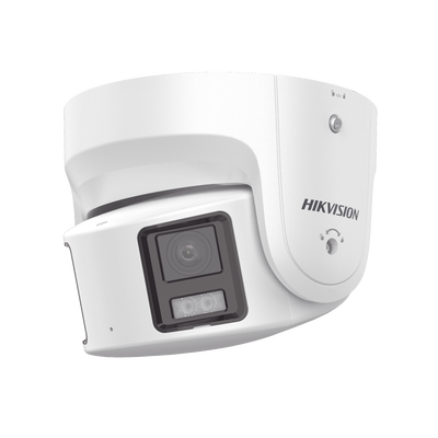 HIKVISION - [PROTECCIÓN ACTIVA] Turret IP Panorámica 8 Megapíxel / 2 Lentes 4 mm (180°) / Imagen a Color 24/7 (ColorVu) / PoE / WDR 130° / IP67 / ACUSENSE / Luz Estroboscópica y Alarma Audible / 30 mts Luz Blanca / Micro SD