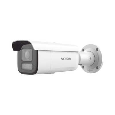 HIKVISION - [Dual Light + 2 Micrófonos Integrados] Bala IP 4 Megapixel / Lente Mot. 2.8 a 12 mm / 60 mts Luz Blanca + 60 mts IR / ACUSENSE / Exterior IP67 / IK10 / WDR 120 dB / PoE+ / ONVIF / Alarmas I/O / Micro SD / Metal / ACUSEARCH