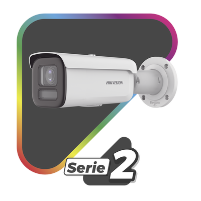 HIKVISION - [Dual Light + ColorVu] Bala IP 4 Megapixel / Lente 2.8 - 12 mm /60 mts IR + 60 mts Luz Blanca / WDR 130 dB / Exterior IP67 / Captura Facial / Videoanaliticos (Filtro de Falsas Alarmas) / MicroSD / ACUSEARCH