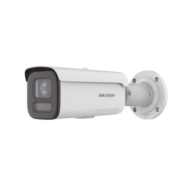 HIKVISION - [Dual Light + ColorVu] Bala IP 4 Megapixel / Lente 2.8 - 12 mm /60 mts IR + 60 mts Luz Blanca / WDR 130 dB / Exterior IP67 / Captura Facial / Videoanaliticos (Filtro de Falsas Alarmas) / MicroSD / ACUSEARCH