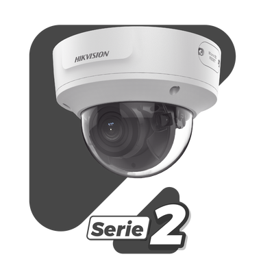 HIKVISION - Domo IP 2 Megapixel / Lente Mot. 2.8 a 12 mm / 40 mts IR EXIR /Exterior IP67 / IK10 / WDR 120 dB / PoE / ACUSENSE (Evita Falsas Alarmas) / Entrada y Salida de Audio y Alarma / MicroSD / ONVIF / ACUSEARCH