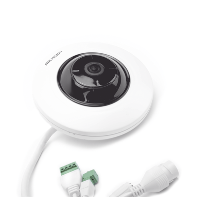 HIKVISION - Mini Fisheye IP 5 Megapixel / Panorámica 180° - 360° / Microfono Integrado / 8 mts IR / Uso en Interior / PoE / Múltiples Vistas por iVMS-4200 / Alarmas I/O / Micro SD
