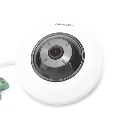 HIKVISION - Mini Fisheye IP 5 Megapixel / Panorámica 180° - 360° / Microfono Integrado / 8 mts IR / Uso en Interior / PoE / Múltiples Vistas por iVMS-4200 / Alarmas I/O / Micro SD