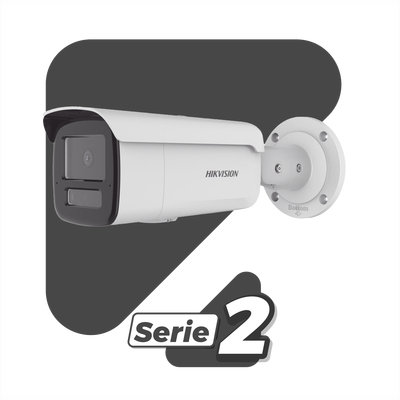 HIKVISION - [Dual Light + 2 Micrófonos Integrados] Bala IP 2 Megapixel / Lente 4mm / 80 mts Luz Blanca + 80 mts IR / ACUSENSE / Exterior IP67 / IK10 / WDR 120 dB / PoE / ONVIF / Micro SD / Metal / ACUSEARCH