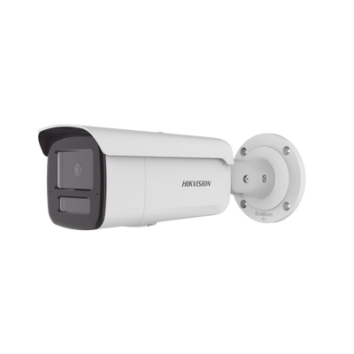 HIKVISION - [Dual Light + 2 Micrófonos Integrados] Bala IP 2 Megapixel / Lente 4mm / 80 mts Luz Blanca + 80 mts IR / ACUSENSE / Exterior IP67 / IK10 / WDR 120 dB / PoE / ONVIF / Micro SD / Metal / ACUSEARCH