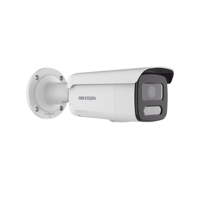 HIKVISION - [Dual Light + ColorVu] Bala IP 4 Megapixel / Lente 4 mm / 60 mts IR + 60 mts Luz Blanca / Exterior IP67 / Luz Intermitente y Alerta de Audio / Videoanaliticos (Filtro de Falsas Alarmas) / PoE / WDR 130 dB / Captura Facial  /  ACUSEARCH