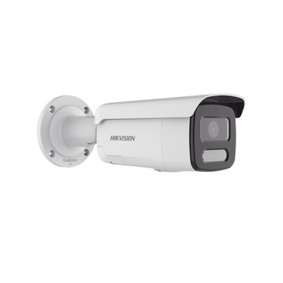 HIKVISION - [Dual Light + ColorVu] Bala IP 4 Megapixel / Lente 4 mm / 60 mts IR + 60 mts Luz Blanca / Exterior IP67 / Luz Intermitente y Alerta de Audio / Videoanaliticos (Filtro de Falsas Alarmas) / PoE / WDR 130 dB / Captura Facial  /  ACUSEARCH