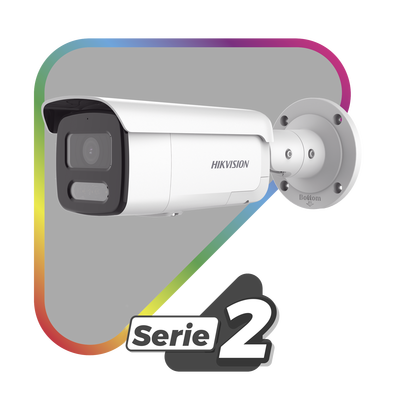 HIKVISION - [Dual Light + ColorVu] Bala IP 4 Megapixel / Lente 4 mm / 60 mts IR + 60 mts Luz Blanca / Exterior IP67 / Luz Intermitente y Alerta de Audio / Videoanaliticos (Filtro de Falsas Alarmas) / PoE / WDR 130 dB / Captura Facial  /  ACUSEARCH