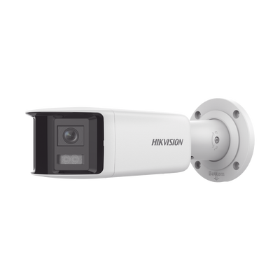 HIKVISION - [FlexVu] [PROTECCIÓN ACTIVA] Bala IP Panorámica 4 Megapixel / 2 Lentes 2.8 mm (180°) / Imagen a Color 24/7 (ColorVu) / PoE / WDR 130° / IP67 / ACUSENSE / Luz Estroboscópica y Alarma Audible / 40 mts Luz Blanca / Micro SD