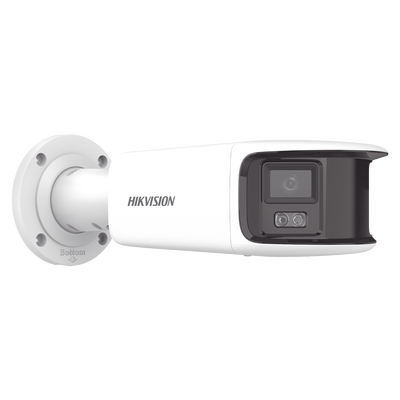 HIKVISION - [FlexVu] [PROTECCIÓN ACTIVA] Bala IP Panorámica 8 Megapixel (4K) / 2 Lentes 4 mm (180°) / Imagen a Color 24/7 (ColorVu) / PoE / WDR 130° / IP67 / ACUSENSE / Luz Estroboscópica y Alarma Audible / 40 mts Luz Blanca / Micro SD