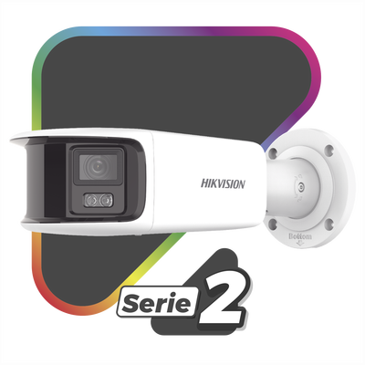 HIKVISION - [FlexVu] [PROTECCIÓN ACTIVA] Bala IP Panorámica 8 Megapixel (4K) / 2 Lentes 4 mm (180°) / Imagen a Color 24/7 (ColorVu) / PoE / WDR 130° / IP67 / ACUSENSE / Luz Estroboscópica y Alarma Audible / 40 mts Luz Blanca / Micro SD