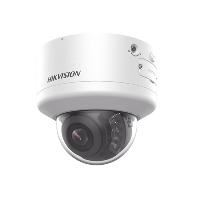 HIKVISION - Domo IP 4 Megapixel / Lente Mot. 2.7 a 13.5 mm / Dual Light (40 mts IR + 40 mts Luz Blanca  / Exterior IP66 / IK10  / Audio y Alarma I/O / PoE+ / ONVIF / Micro SD / 4 Analíticos: AcuSense, Deteccion Facial, Conteo de Personas por Cruce y Zona
