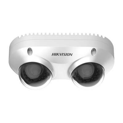 HIKVISION - PanoVu Series / Lente Dual de 5 Megapixel / 2 Lentes Fijos de 2.8 mm / Recomendado para Pasillos o Esquinas / IP67 / IK10 / PoE / WDR 120 dB / 10 mts IR / Entrada y Salida de Audio y Alarma / MicroSD