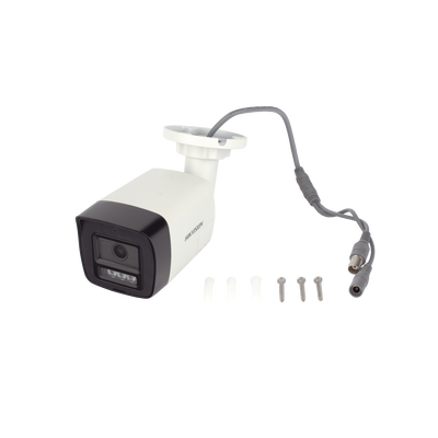 HIKVISION - [Audio Bidireccional + Dual Light + ColorVu] Bala TURBOHD 2 Megapixel (1080p) / Lente 2.8 mm / 30 mts IR EXIR + 20 mts Luz Blanca / Micrófono y Bocina Integrado / Exterior IP67 / Metal / dWDR