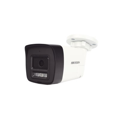 HIKVISION - [Audio Bidireccional + Dual Light + ColorVu] Bala TURBOHD 3K  (5 Megapixel) / Lente 2.8 mm Angulo de vision 112° / 30 mts IR EXIR + 20 mts Luz Blanca / Micrófono y Bocina Integrado / Exterior IP67 / Metal / dWDR