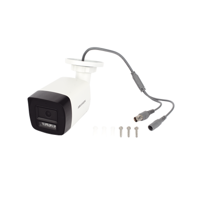 HIKVISION - [Audio Bidireccional + Dual Light + ColorVu] Bala TURBOHD 3K  (5 Megapixel) / Lente 2.8 mm Angulo de vision 112° / 30 mts IR EXIR + 20 mts Luz Blanca / Micrófono y Bocina Integrado / Exterior IP67 / Metal / dWDR