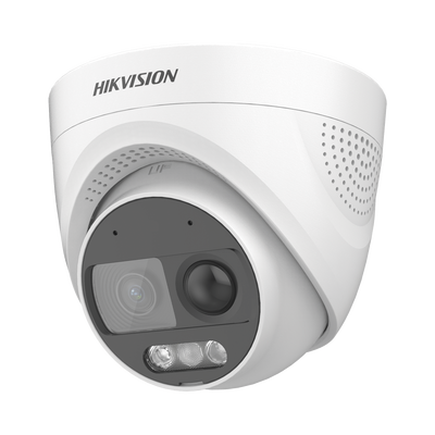 HIKVISION - Turret TURBOHD 2 Megapixeles (1080p) / Imagen a color 24/7 / Lente 2.8 mm / Luz Blanca 20 mts / Exterior IP67 / WDR 130dB / Sensor PIR / Sirena Integrada / Estrobo ROJO - AZUL / Micrófono Integrado