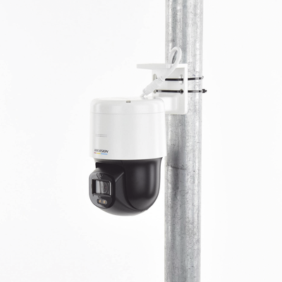 HIKVISION - Domo PT IP 4 Megapixel / Lente 4 mm  / Luz Blanca 30 mts / dWDR  / PoE / IP66 / Micrófono y Bocina Interconstruido / Micro SD / Incluye Montaje de Pared y Techo